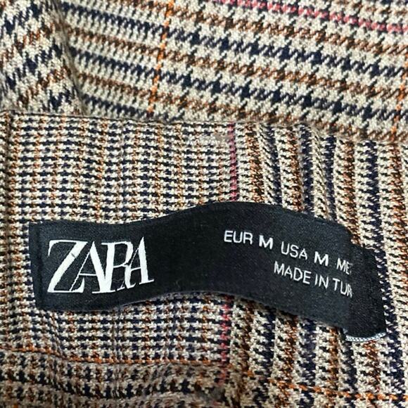 Zara Brown Houndstooth Plaid High Waisted Straight Leg Trousers Dress Pants Sz M - Picture 4 of 5
